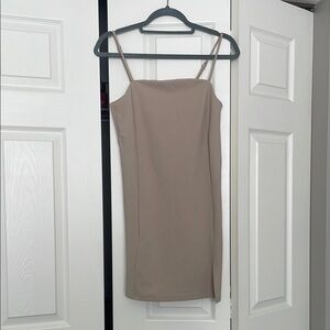 Square Neck Tan Spaghetti Strap Dress